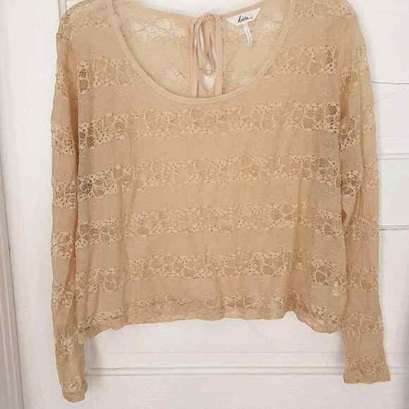 Anthropologie Kirra Neutral LACE Long Sleeve Keyhole Detail Sheer Blouse Top M - Picture 1 of 10